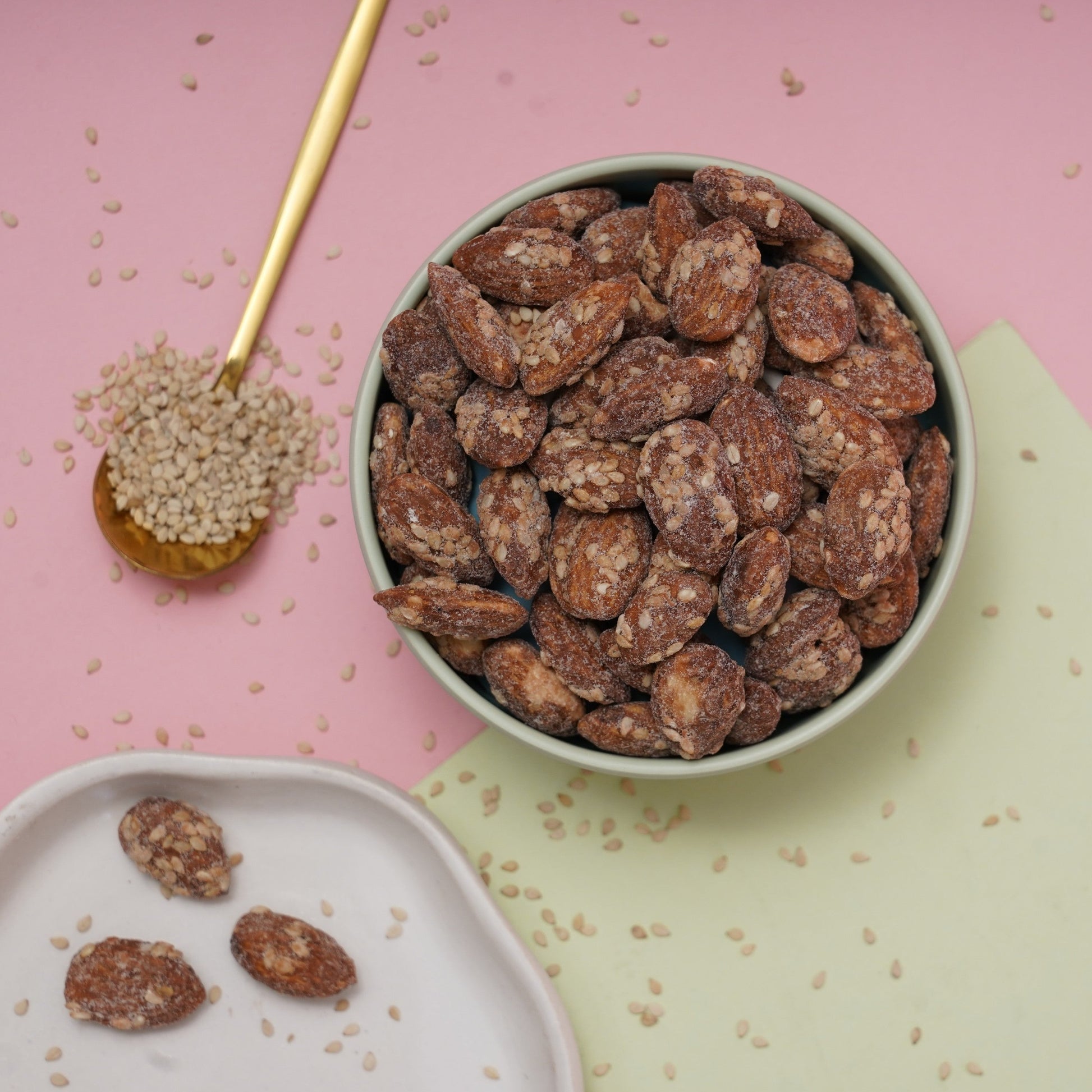 Buy Flavoured Almond, Honey coated sesame seed badam, Gourmet Almond, Honey Roasted Almond, Premium Flavoured Californian Almond, Sweet Almond, Healthy Badam